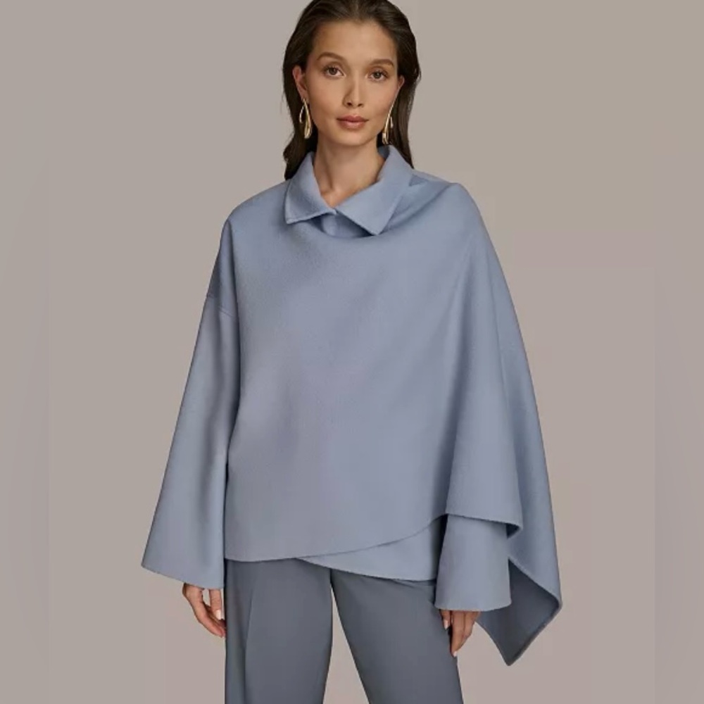 BNWT Donna Karen New York Wool Blend Wrap Cape in 
Glacier Blue.